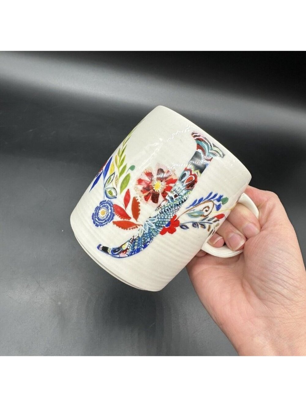 Anthropologie Mug  Letter J Name Coffee Cup Starla M Halfmann Floral Monogram - Picture 9 of 9